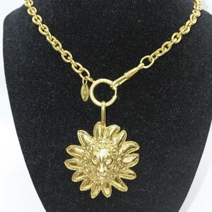 Chanel Vintage Gold Plated Leo Lion Sun CC Medallion Pendant Necklace